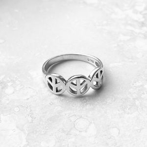 Sterling Silver 3 Peace Sign Ring, Peace Ring